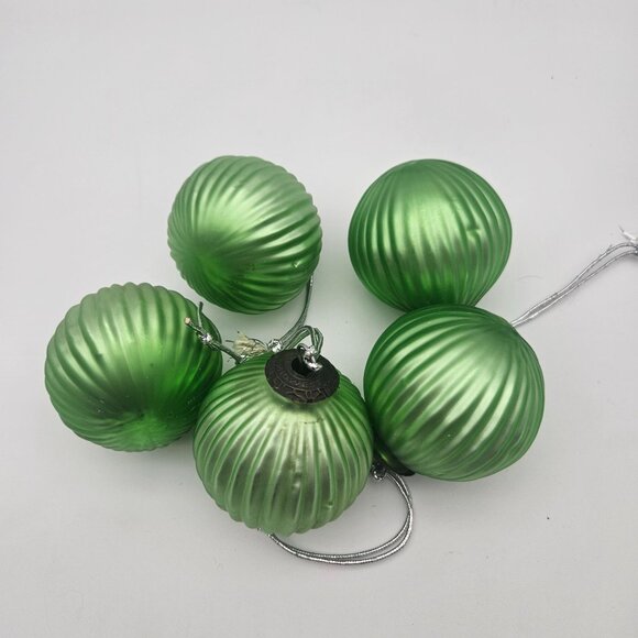 Midwest Kugel Iridescent Lime Green Ribbed Glass 3" Ornaments Lot of 5 - Picture 3 of 6